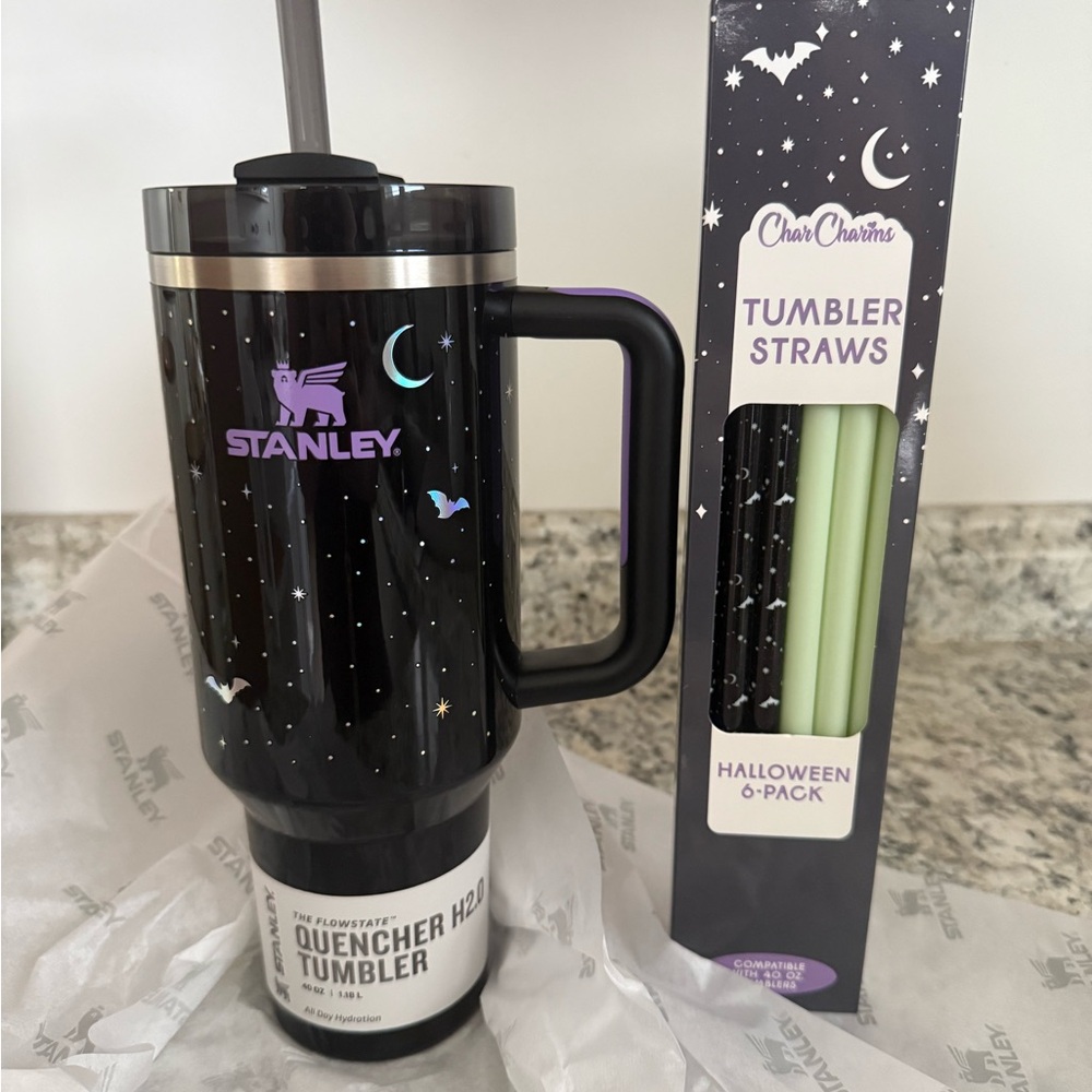 Stanley X Target Black Spellcast Halloween Tumbler & matching CharCharms Straws